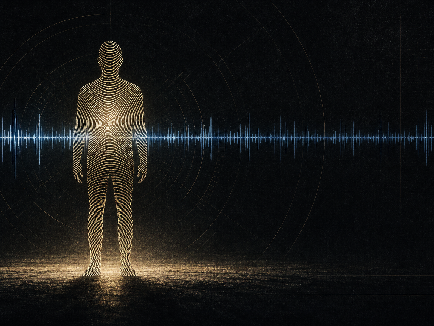 Abstract fingerprint figure intersected by a signal wave